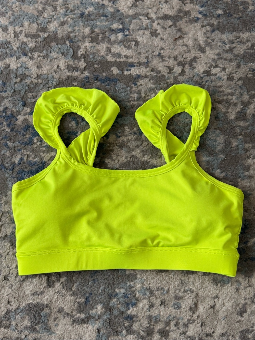 Neon Yellow Ruffle-Strap Sports Bra